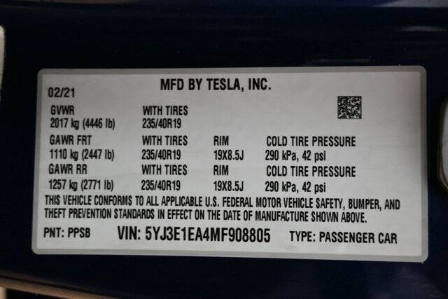 2021 Tesla Model 3 Standard Range Plus