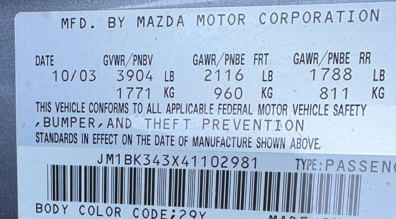 2004 Mazda MAZDA3 s