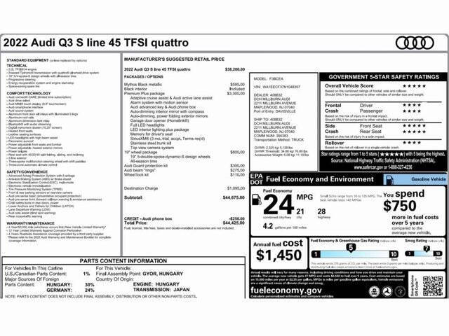 2022 Audi Q3 quattro S line Prem Plus 45 TFSI