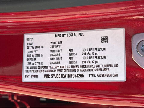 2021 Tesla Model 3 Standard Range Plus