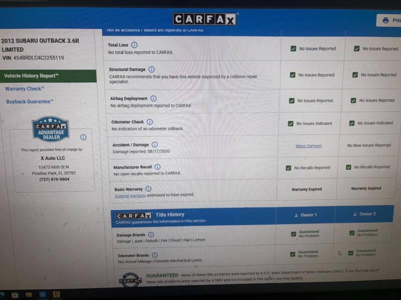 2012 Subaru Outback 3.6R Limited