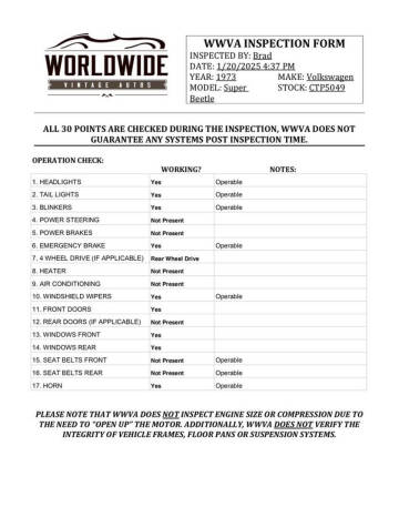 1973 Volkswagen Super Beetle