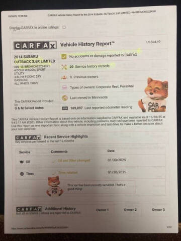 2014 Subaru Outback 3.6R Limited