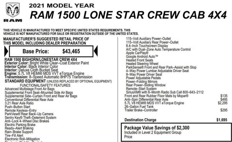 2021 RAM 1500