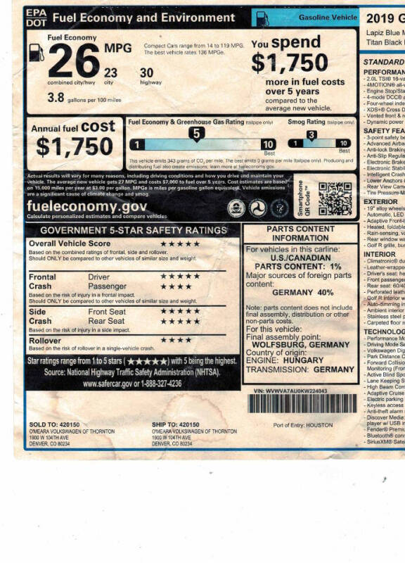 2019 Volkswagen Golf R 4Motion