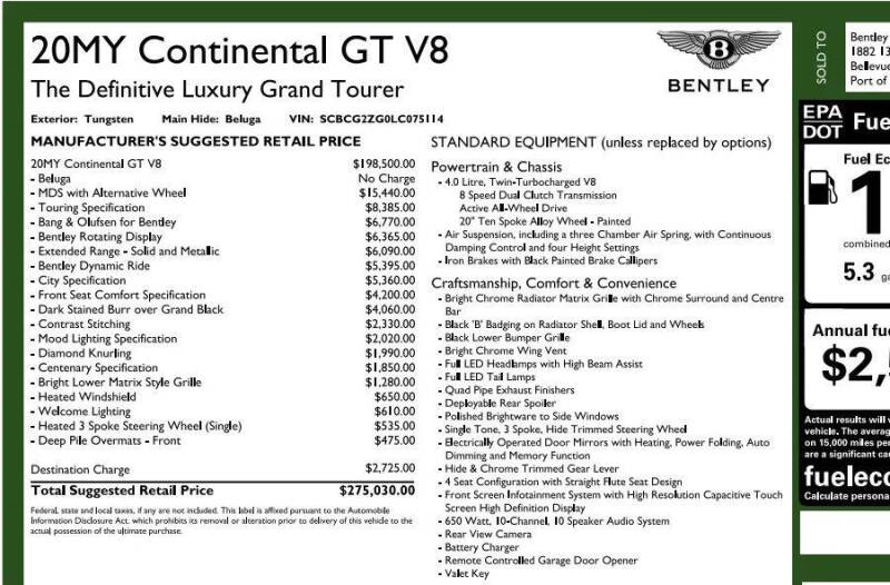 2020 Bentley Continental GT V8