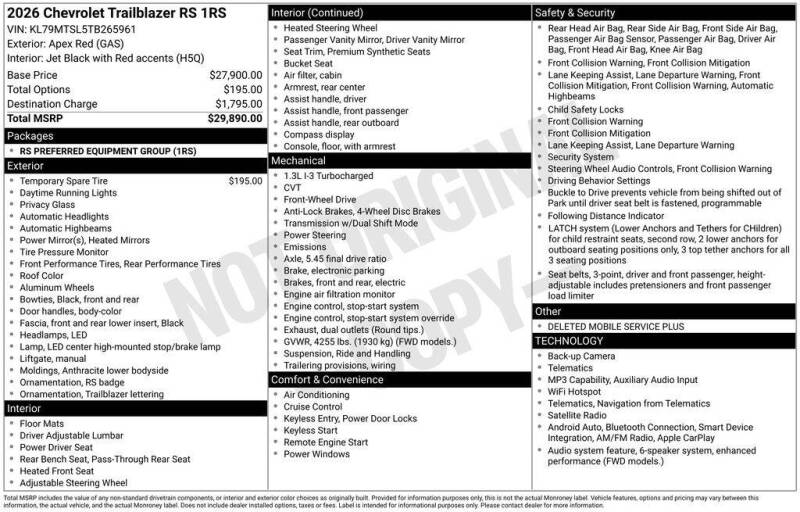 2026 Chevrolet TrailBlazer RS