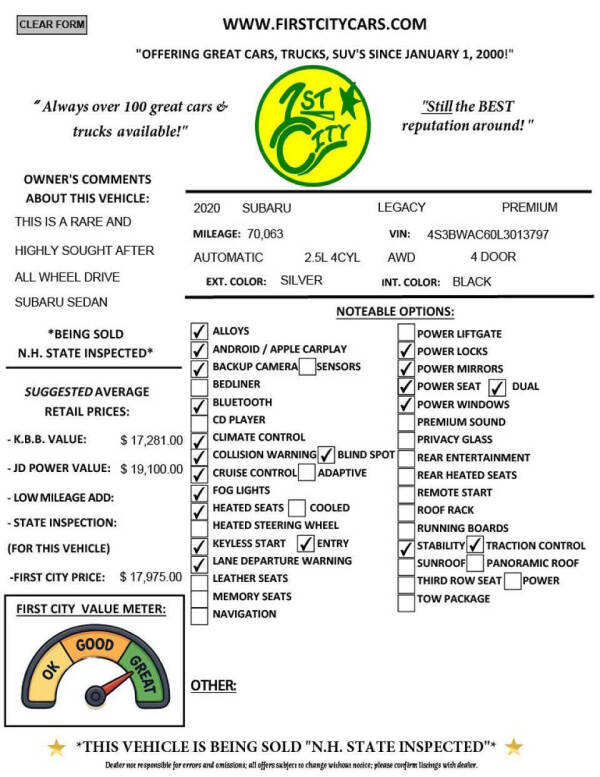2020 Subaru Legacy Premium