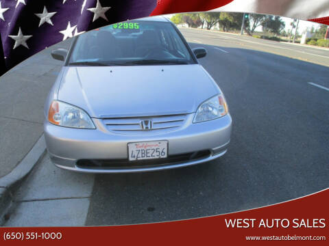 2002 Honda Civic for sale at West Auto Sales in Belmont CA