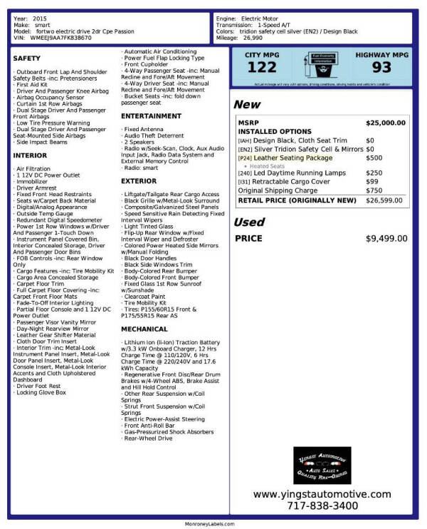 2015 Smart fortwo electric drive
