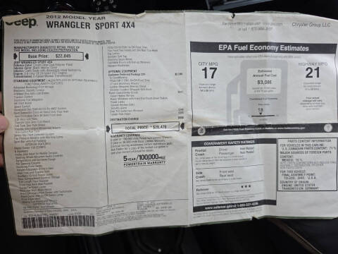 2012 Jeep Wrangler Sport