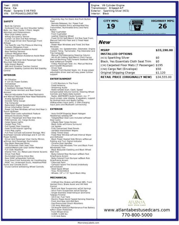 2020 Kia Sorento S V6