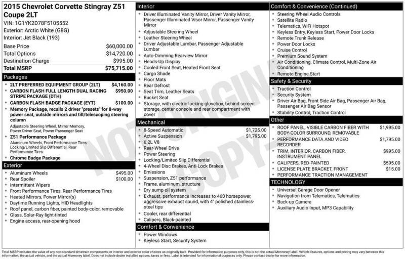 2015 Chevrolet Corvette Stingray Z51