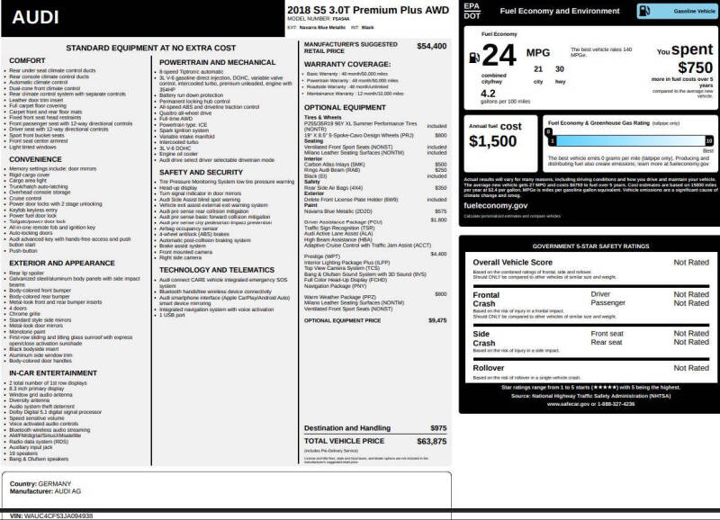 2018 Audi S5 Sportback 3.0T quattro Prestige
