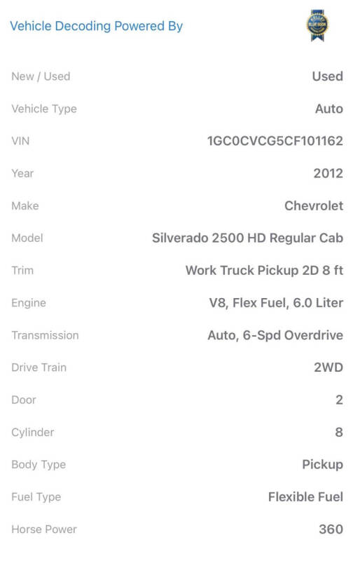 2012 Chevrolet Silverado 2500HD Work Truck