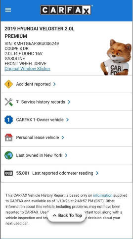 2019 Hyundai Veloster 2.0L