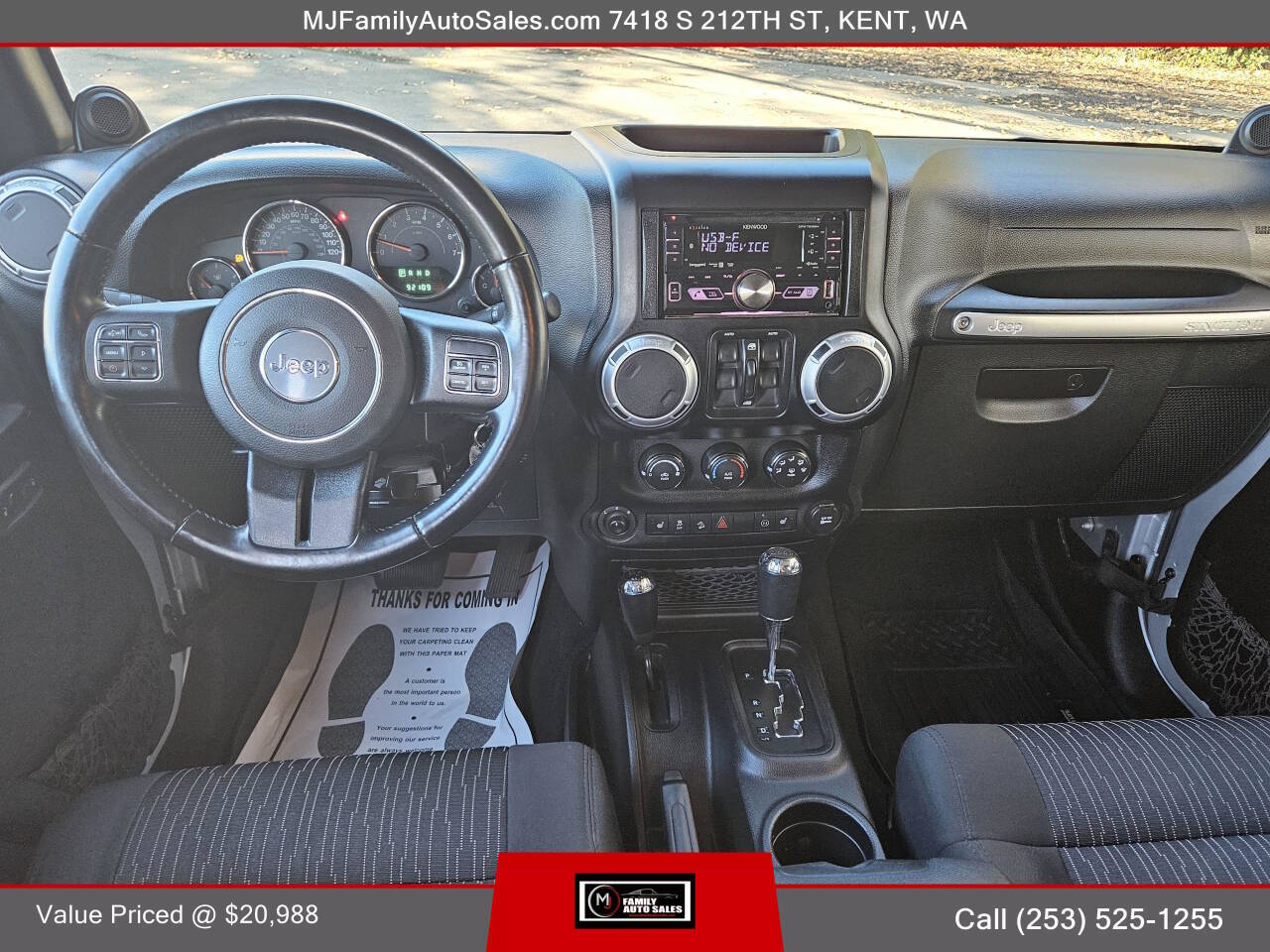 2012 Jeep Wrangler Unlimited for sale at MJ FAMILY AUTO SALES in Kent, WA