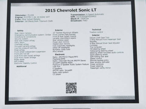 2015 Chevrolet Sonic LT Auto