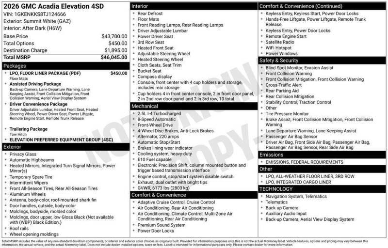 2026 GMC Acadia Elevation