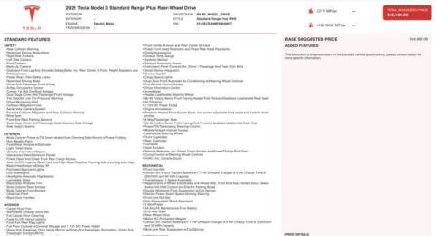 2021 Tesla Model 3 Standard Range Plus