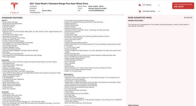 2021 Tesla Model 3 Standard Range Plus
