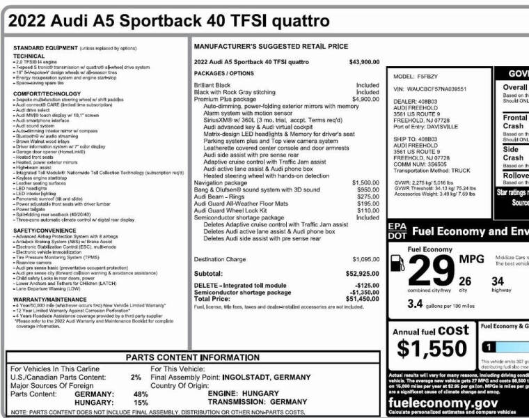 2022 Audi A5 Sportback quattro Premium Plus 40 TFSI