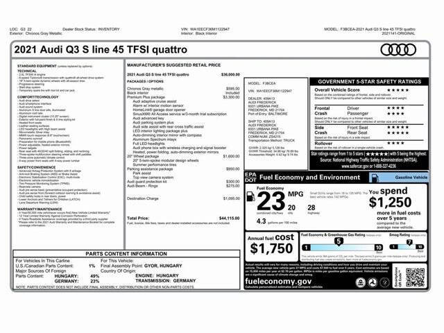 Used 2021 Audi Q3 S Line Premium Plus with VIN WA1EECF36M1122947 for sale in Conshohocken, PA