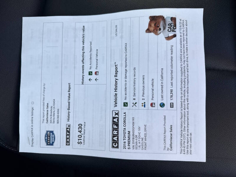 2016 Toyota Corolla S