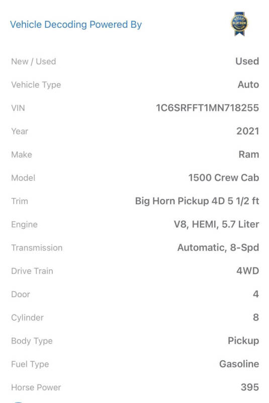 2021 RAM 1500