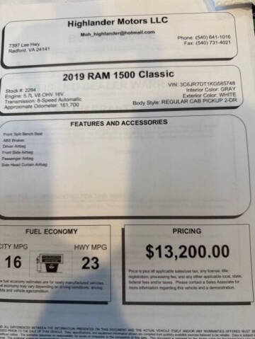 2019 RAM 1500 Classic Tradesman