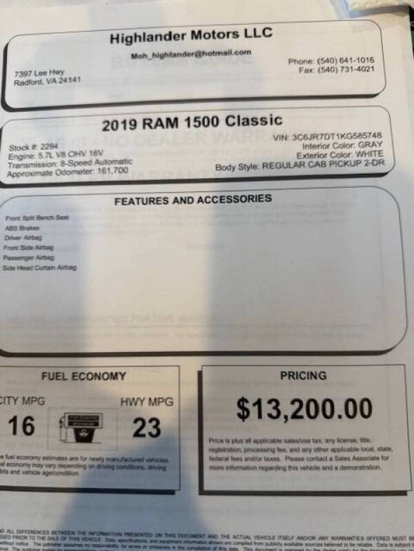 2019 RAM 1500 Classic Tradesman
