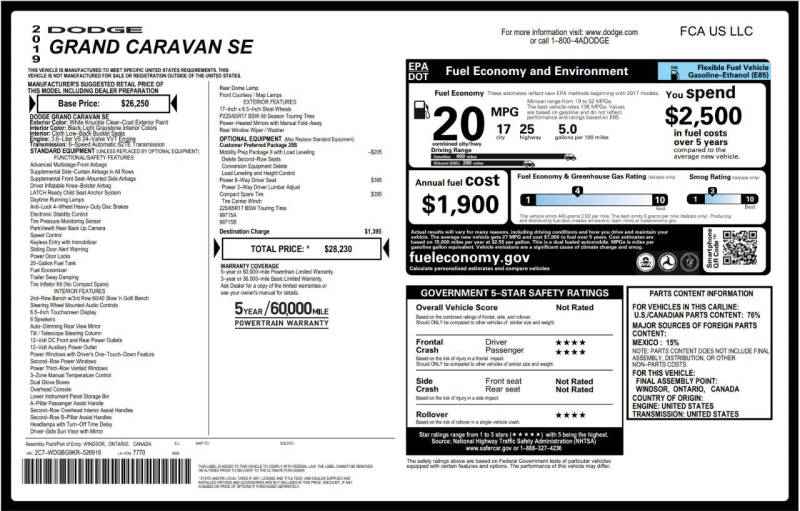 2019 Dodge Grand Caravan SE