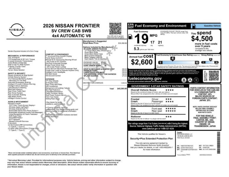 2026 Nissan Frontier
