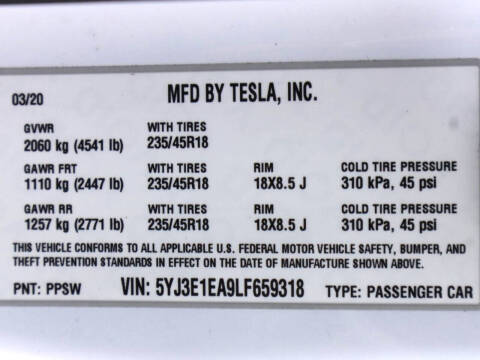 2020 Tesla Model 3 Standard Range Plus