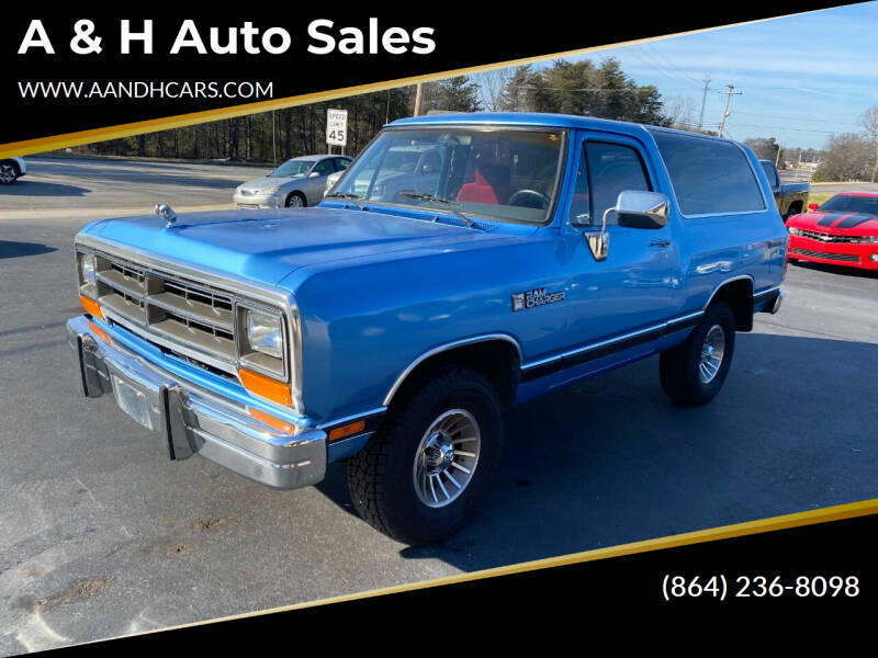1990 Dodge Ramcharger for sale at A & H Auto Sales in Greenville SC