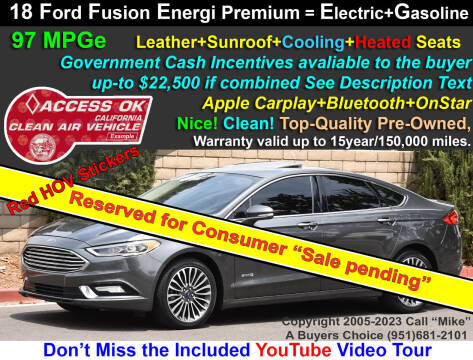 2018 Ford Fusion Energi for sale at A Buyers Choice in Jurupa Valley CA