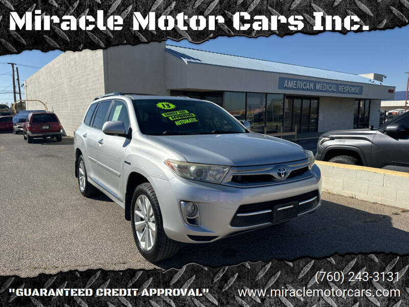 2013 Toyota Highlander Hybrid for sale at Miracle Motor Cars Inc. in Victorville CA