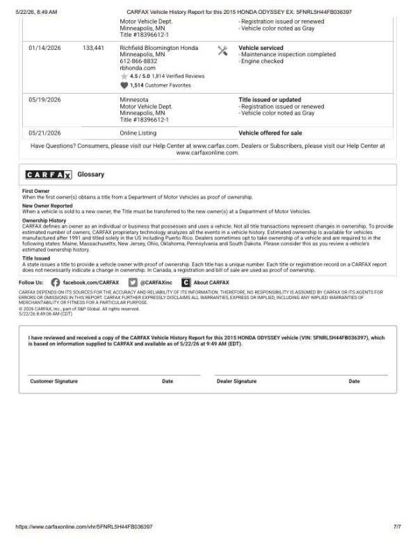 2015 Honda Odyssey EX