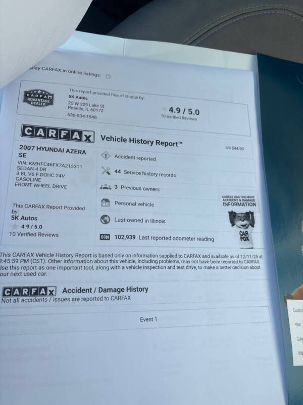 2007 Hyundai Azera SE