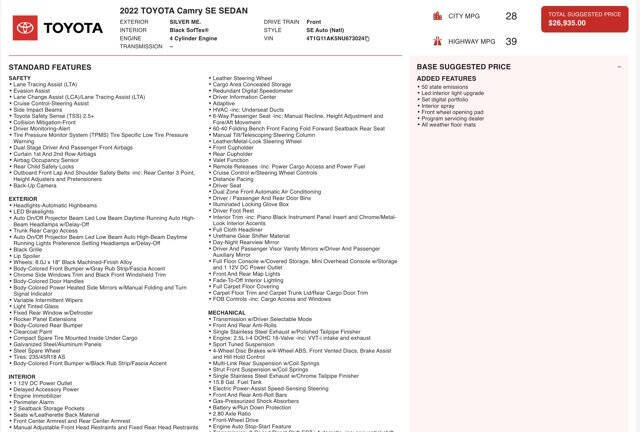 2022 Toyota Camry SE