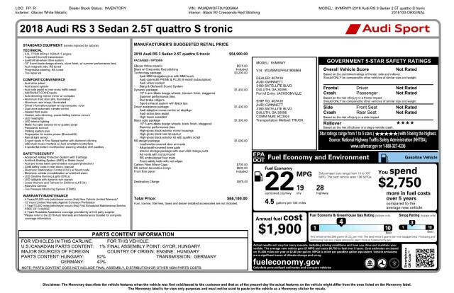 2018 Audi RS 3 2.5T quattro