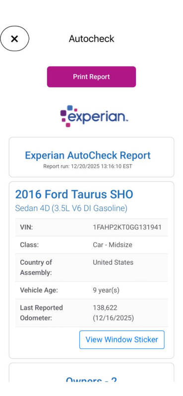 2016 Ford Taurus SHO