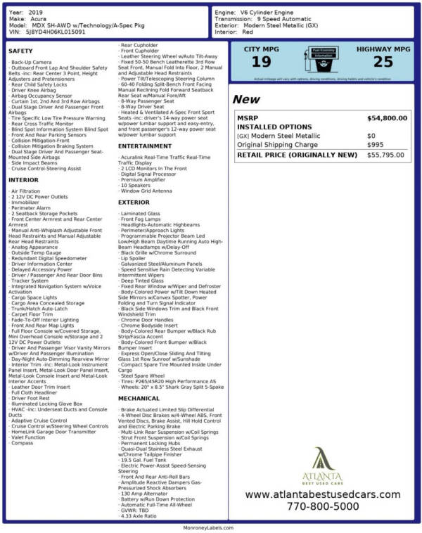 2019 Acura MDX SH-AWD w/Tech w/A-SPEC