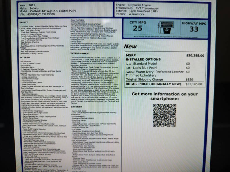 2015 Subaru Outback 2.5i Limited