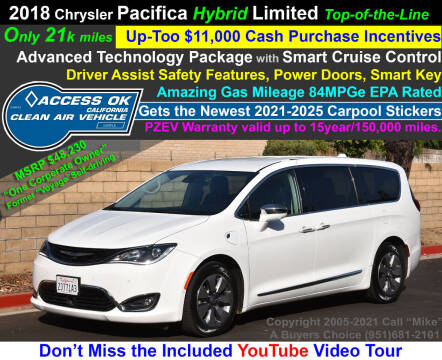 2018 Chrysler Pacifica Hybrid for sale at A Buyers Choice in Jurupa Valley CA