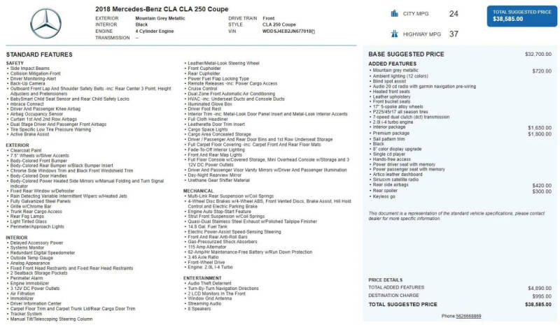 2018 Mercedes-Benz CLA CLA 250