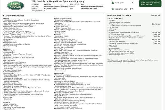 2021 Land Rover Range Rover Sport P525 Autobiography