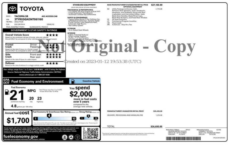 2022 Toyota Tacoma SR