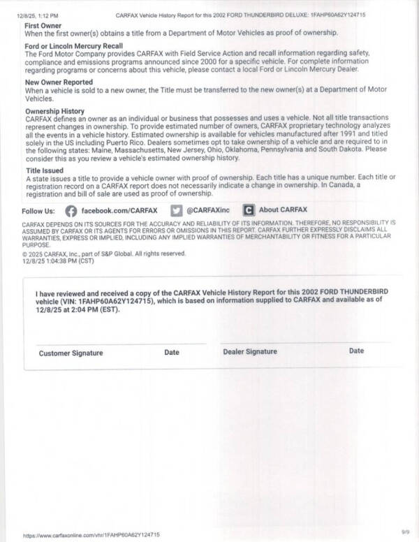 2002 Ford Thunderbird Deluxe