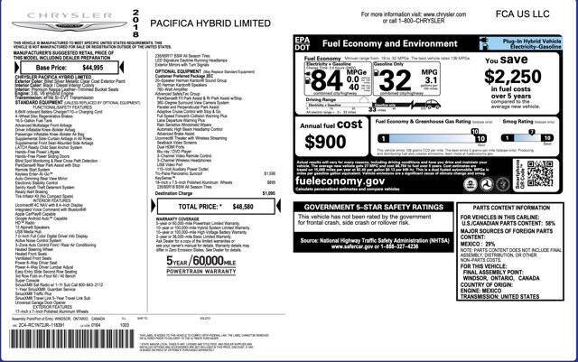 2018 Chrysler Pacifica Hybrid Limited